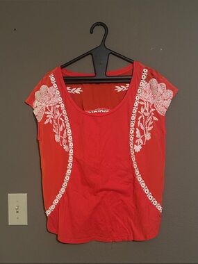 One September Red Embroidered Lace Detail Top — Size S